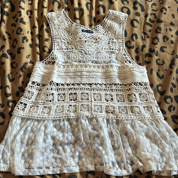 basil and lola Tops - Basil and Lola crochet sheer peplum tank